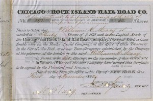 Chicago and Rock Island Railroad Co. - Stock Certificate